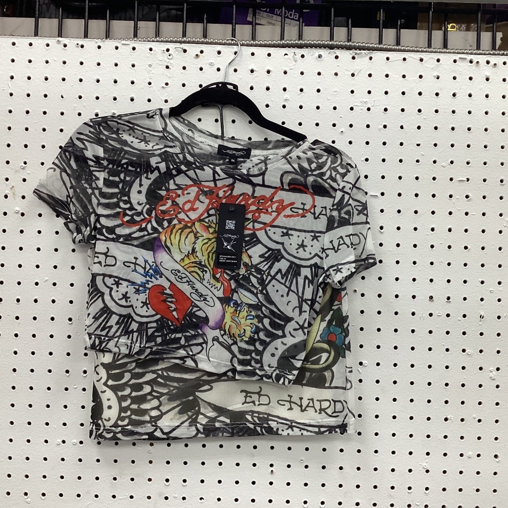 Ed Hardy 2 Pc Mini Skirt Set, Size Medium, Color Black, White, Red NWT